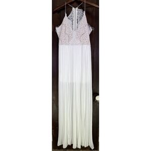 Woman's White Sheer Lace Maxi Dress Size L Formal Bridal Wedding Night Out Chic